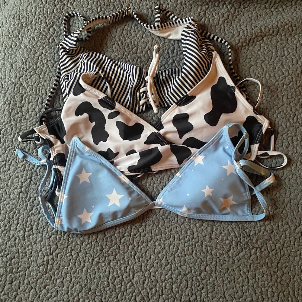 SHEIN Tops-  Black & White Cow Print, black/white stripes, & blue/white Tops